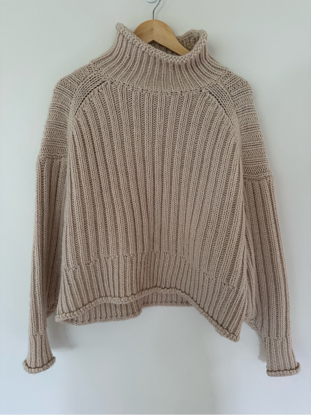 Beige Ribbed Turtleneck Sweater - Classic Cozy Knit